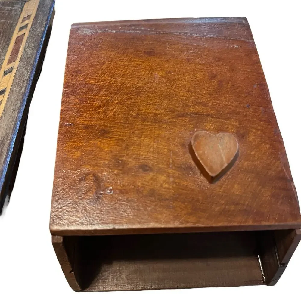 Marquetry Playing Cards Box Two Decks of Cards Aces Rustic Repair Vintage Gamble